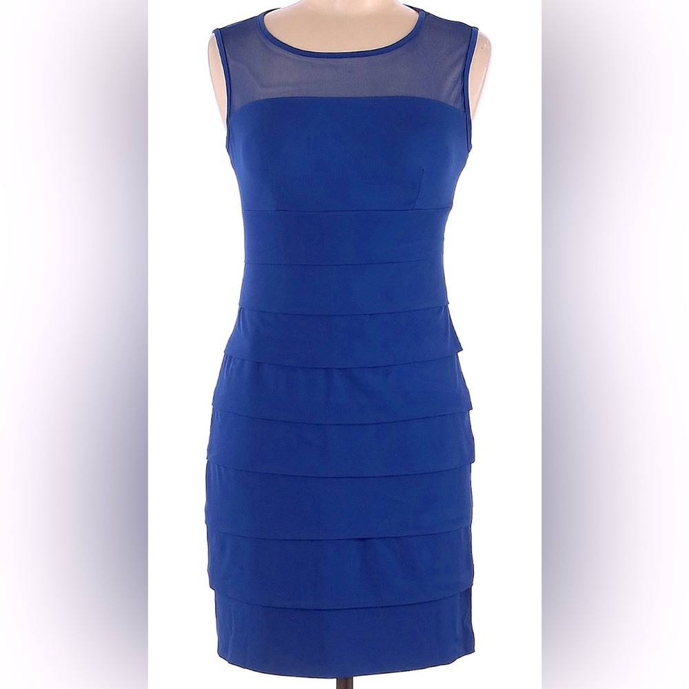 VALERIE BERTINELLI WOMAN’S DRESS SIZE 4 BLUE SLEEVELESS LAYERED STRETCH DRESS